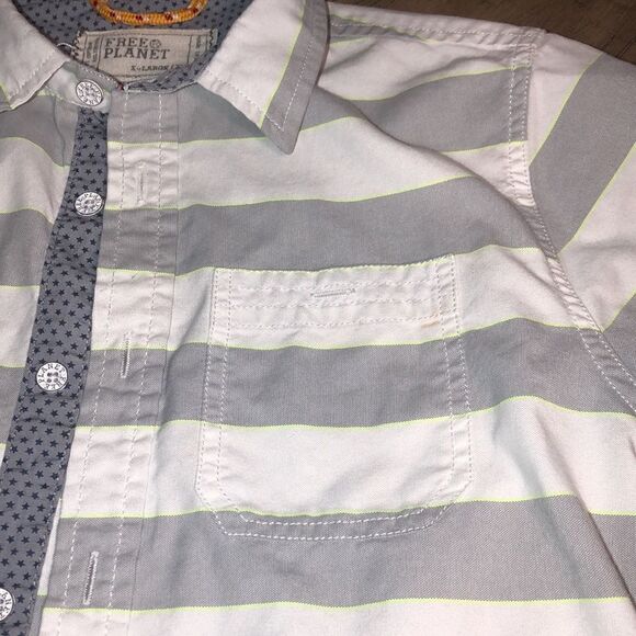 Unisex Surf 🏄🏼‍♂️ Shirt w/ Pocket by Free Planet Size 7  XL Neon green stripe - Picture 3 of 4